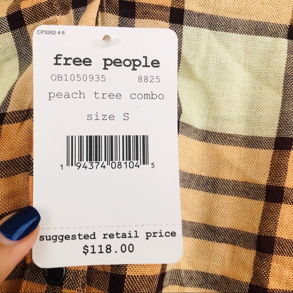 We The Free Peach Tree Beige Plaid Flannel Top - Picture 5 of 9